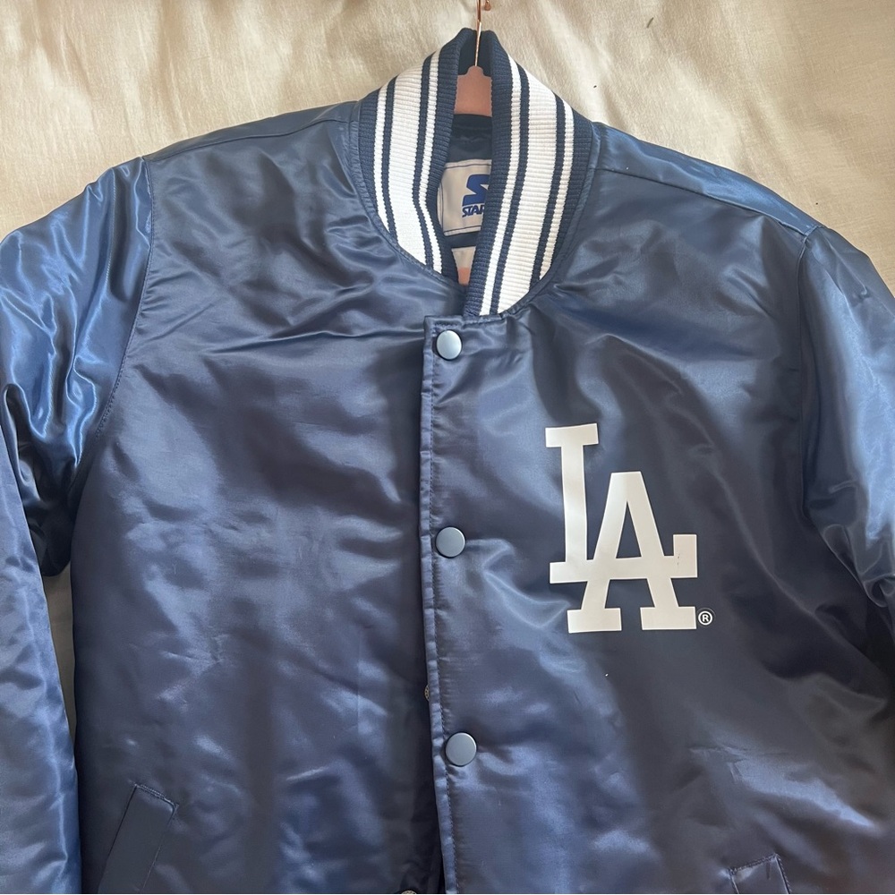 LA Dodgers Navy Satin Varsity Jacket